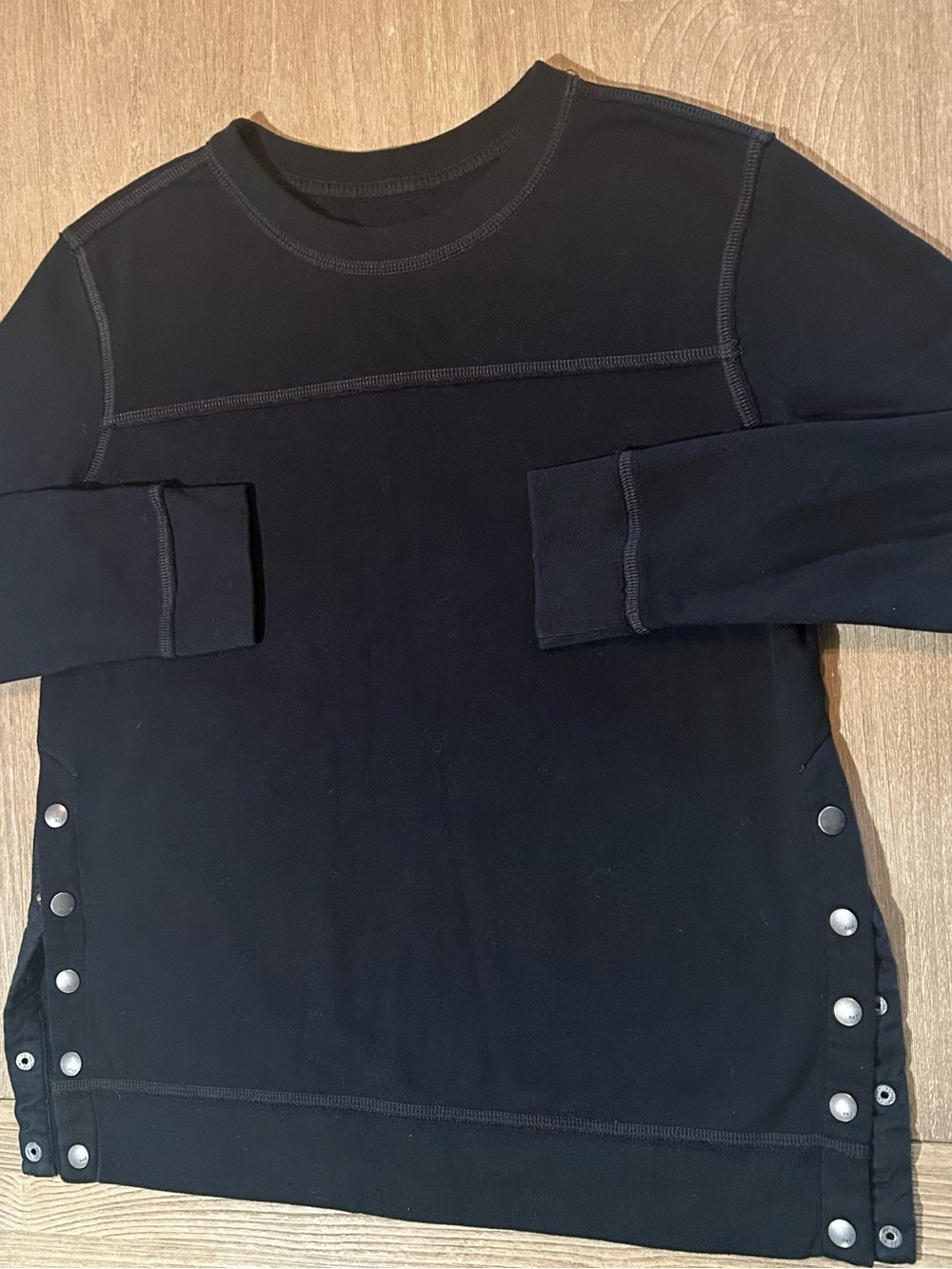 Abercrombie & Fitch Womens S Soft A&F Fleece Side Snap Crewneck Sweatshirt Black